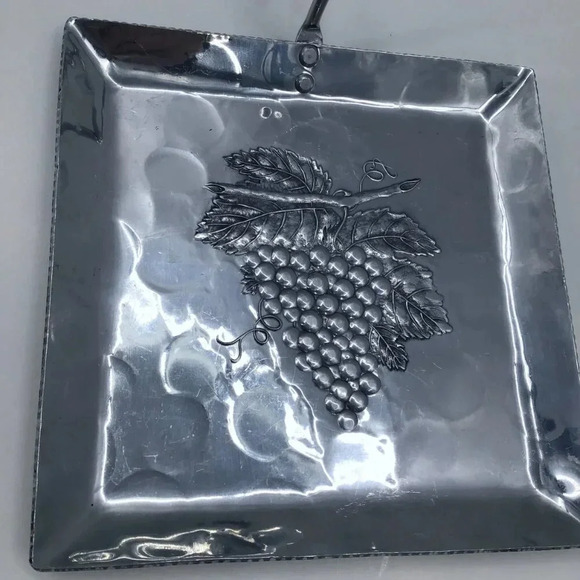 VTG Hammercraft Artisan Hand Hammered Square Serving Tray Plate Grapes Harvest - Picture 4 of 8